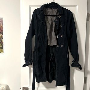 Denim trench-coat